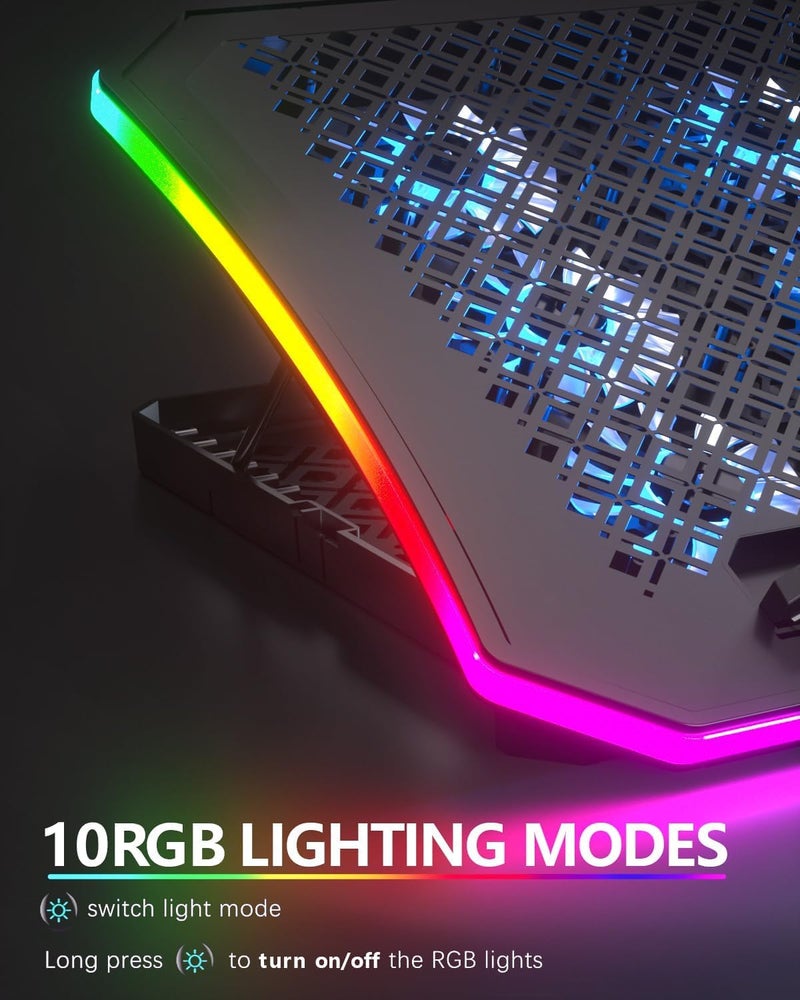 KeiBn Upgraded Gaming Laptop Cooler Pad with 9 Quiet RGB Fans, Cooling Pad for 15.6-17.3 Inch Laptops with 7 Height Stands, 2 USB Ports, Phone Stand-Blue - Image 5